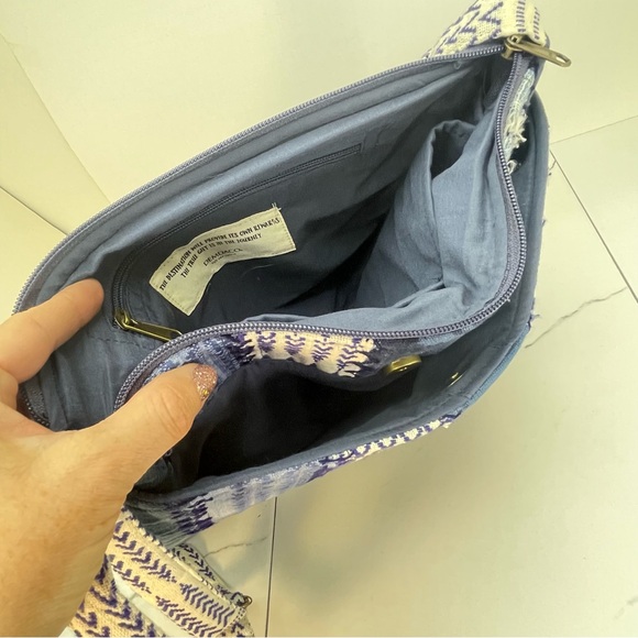 DEMDACO PATCHWORK CROSS BODY BAG Denim Blue White Cotton Adjustable Strap Boho - Picture 9 of 14
